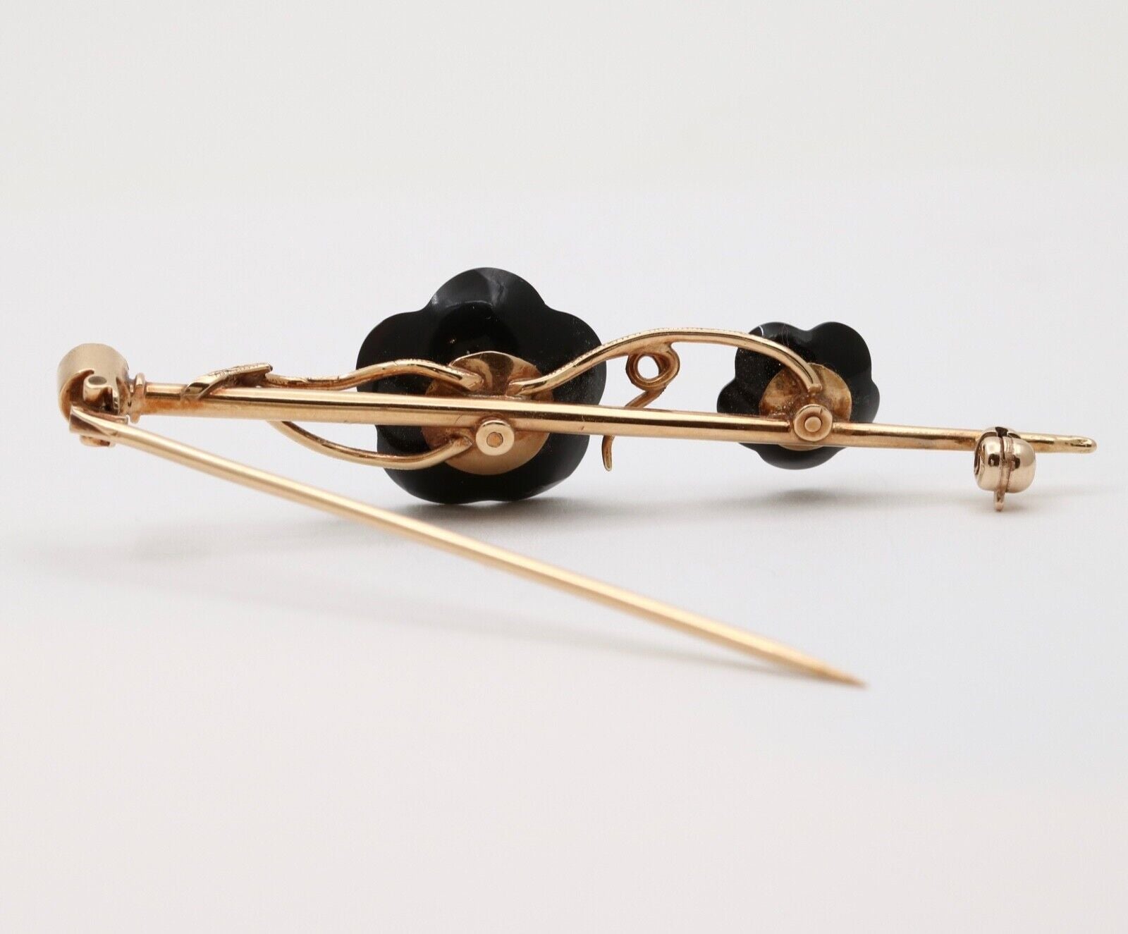 Vintage Diamond Flower 14K Yellow Gold Bar Pin