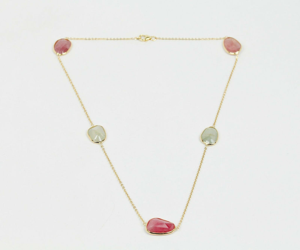 Vintage 14K Yellow Gold Garnet Station Necklace