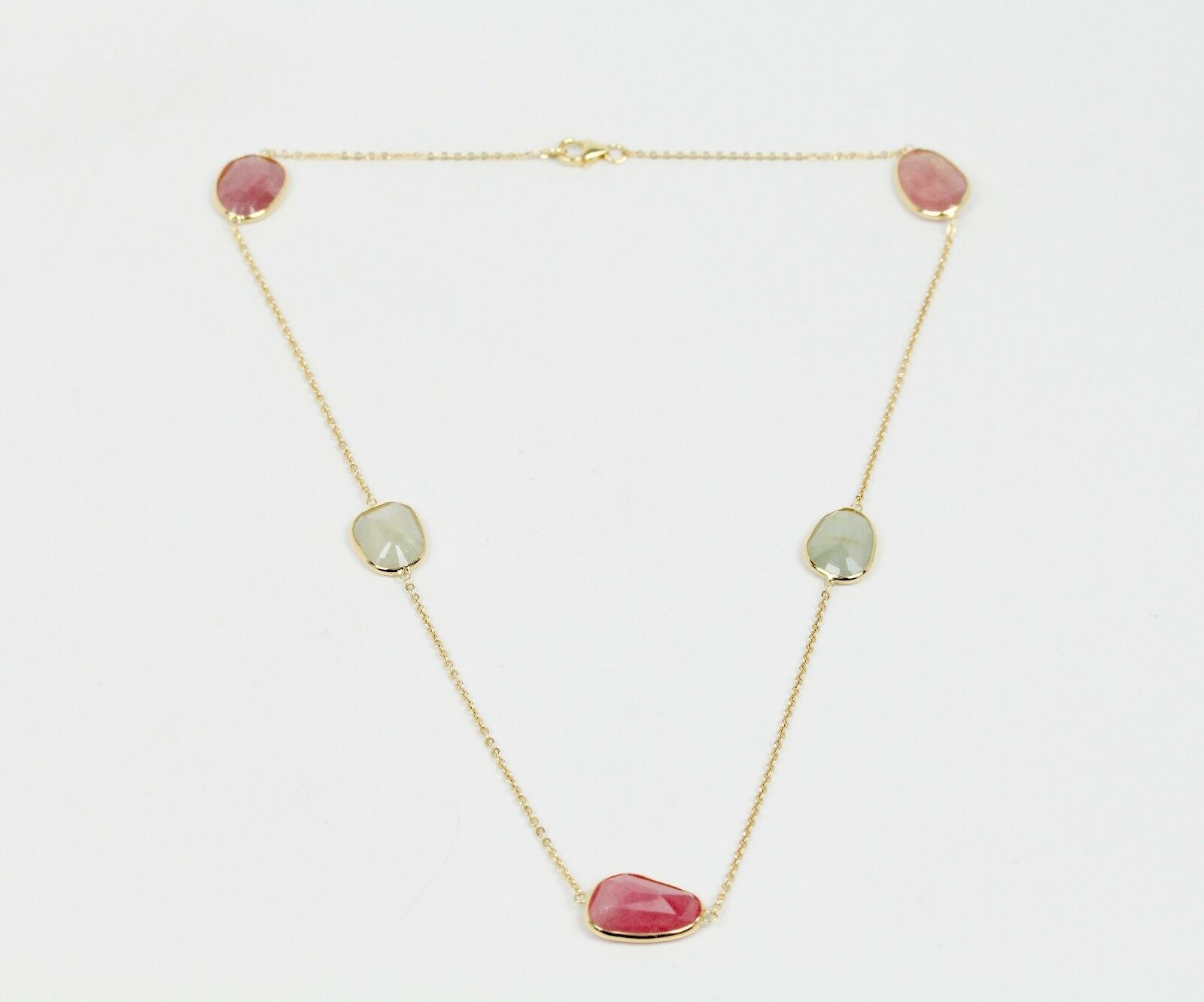 Vintage 14K Yellow Gold Garnet Station Necklace
