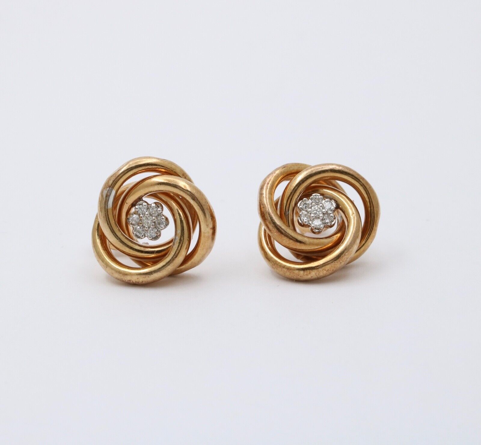Vintage 14K Gold Knot or Sweller Diamond Studs Earrings