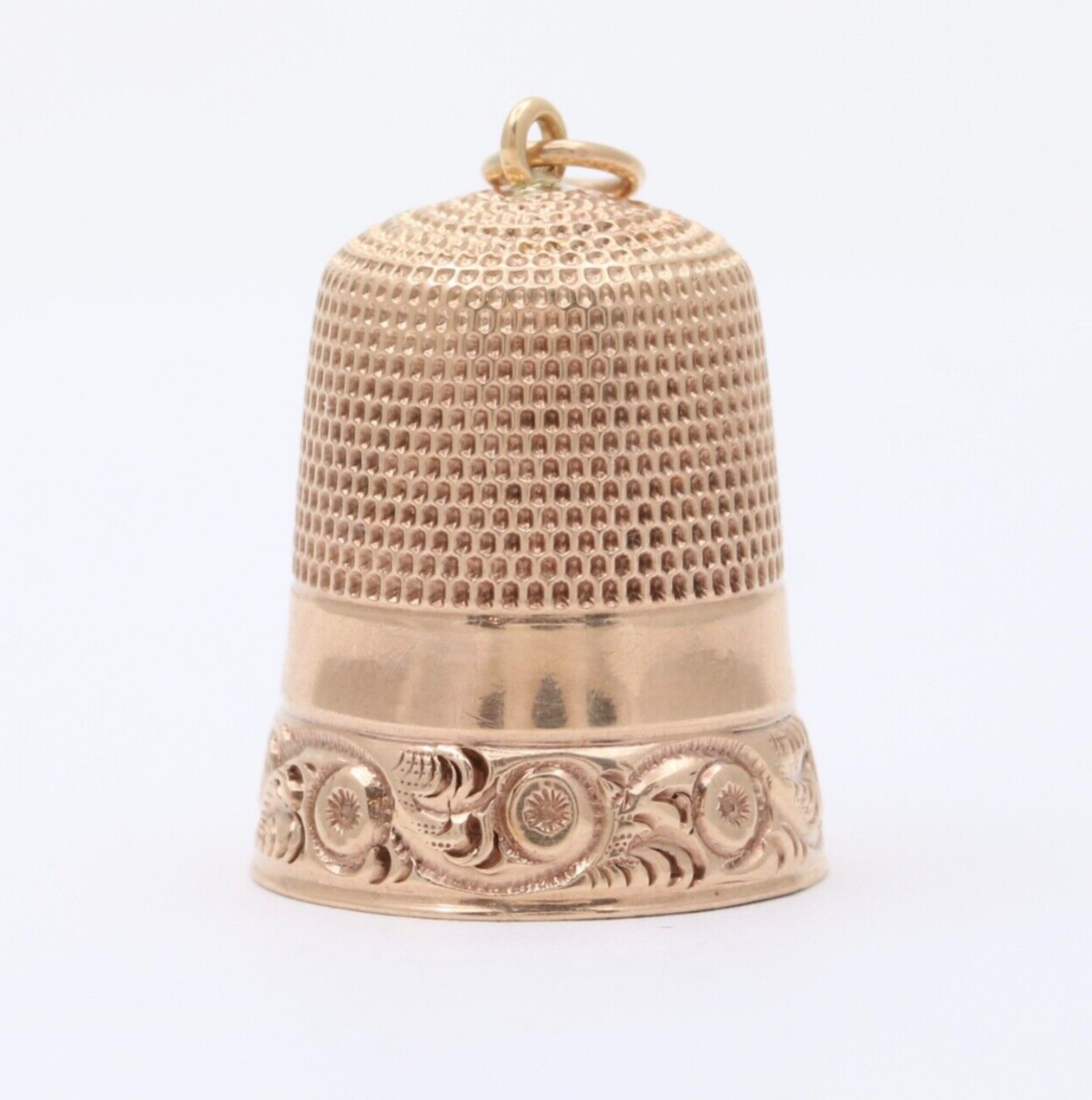 Antique 14K Yellow Gold Sewing Thimble Charm Pendant.