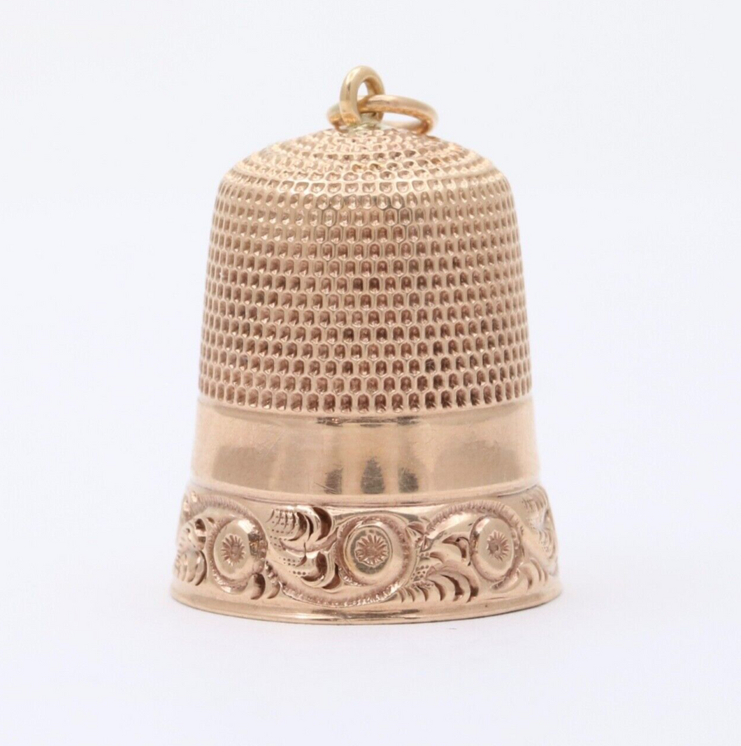 Antique 14K Yellow Gold Sewing Thimble Charm Pendant.