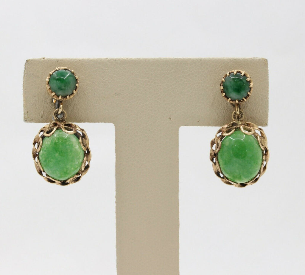 Vintage 14K Yellow Gold Aventurine Drop Earrings