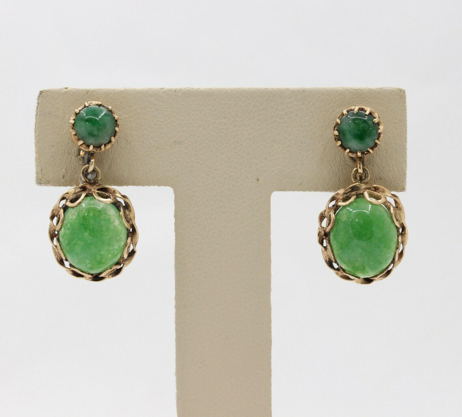 Vintage 14K Yellow Gold Aventurine Drop Earrings