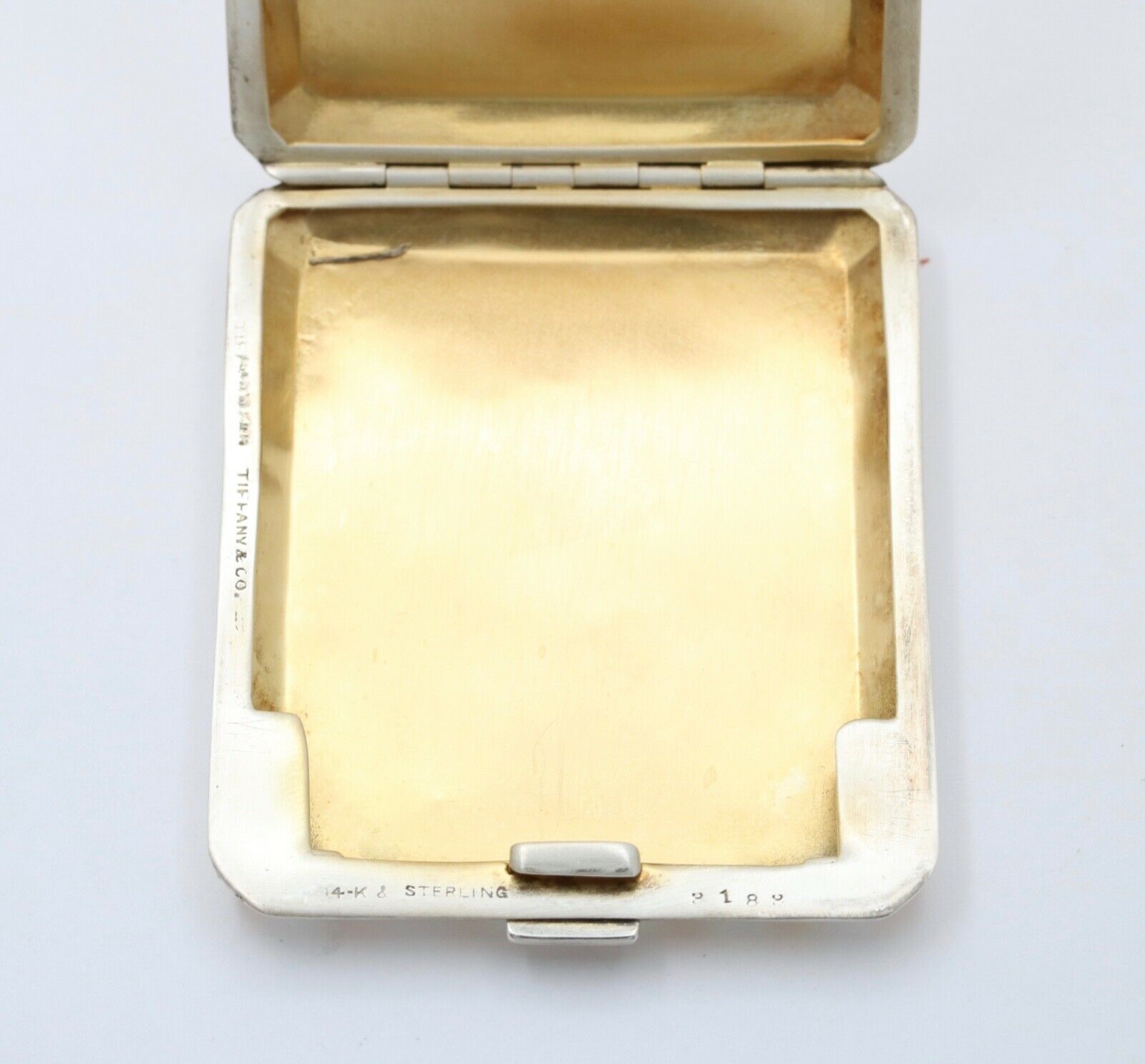 Vintage Tiffany & CO Sterling Silver & 14K Yellow Gold Powder Compact Case.