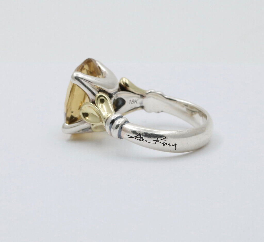 Vintage Yellow Quartz 18K Yellow Gold 925 Silver Ring