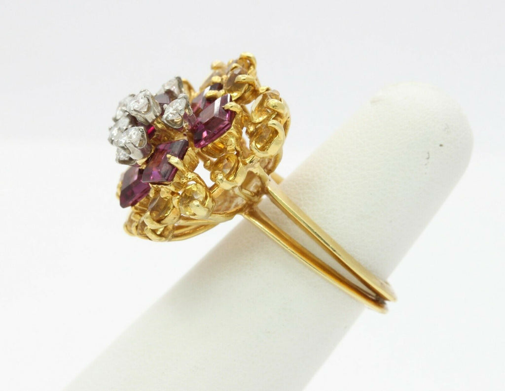 Vintage 18K Yellow Gold La Triomphe Diamond Yellow Sapphire Garnet Cocktail Ring
