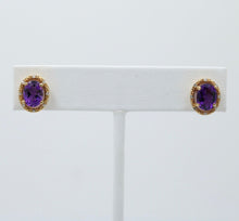 Load image into Gallery viewer, Vintage Amethyst Diamond 14K Yellow Gold Earrings Studs
