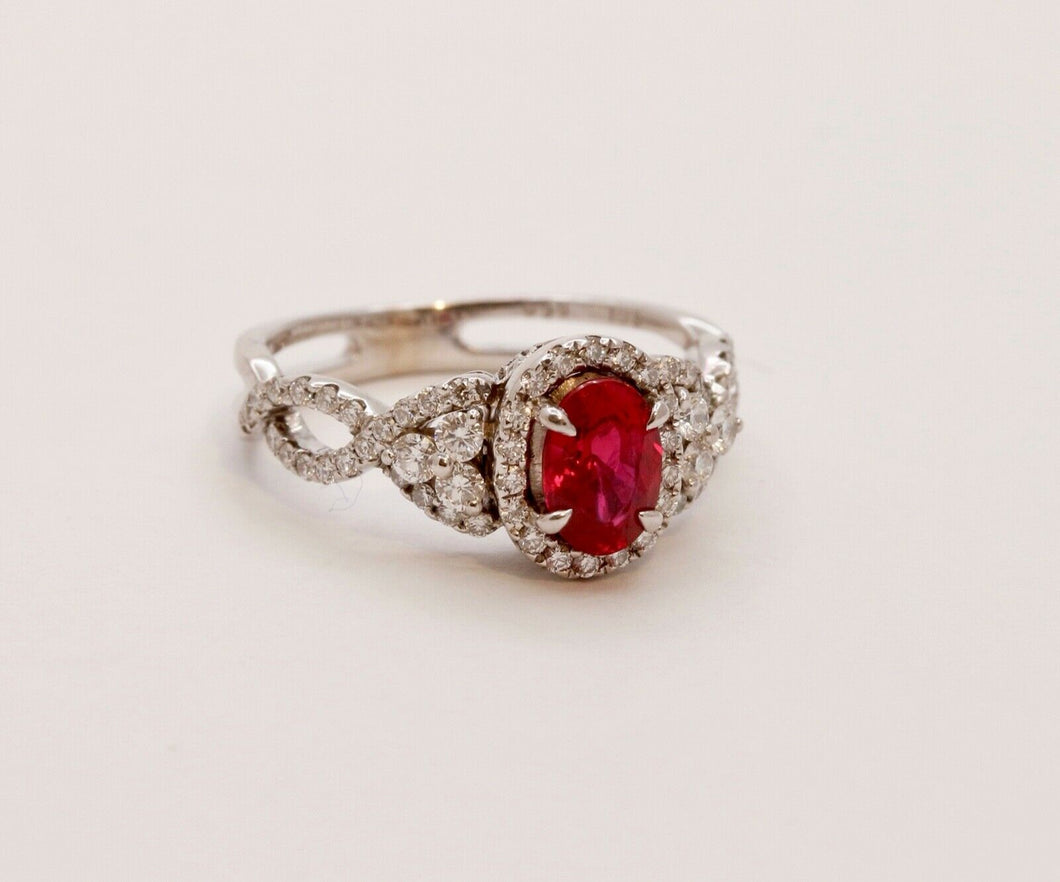 Elegant Crossover Ruby Diamonds Engagement Ring