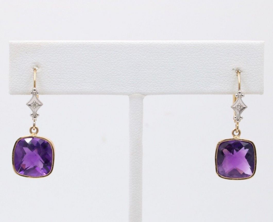 Sweet Vintage 14K Yellow Gold Amethyst Earrings