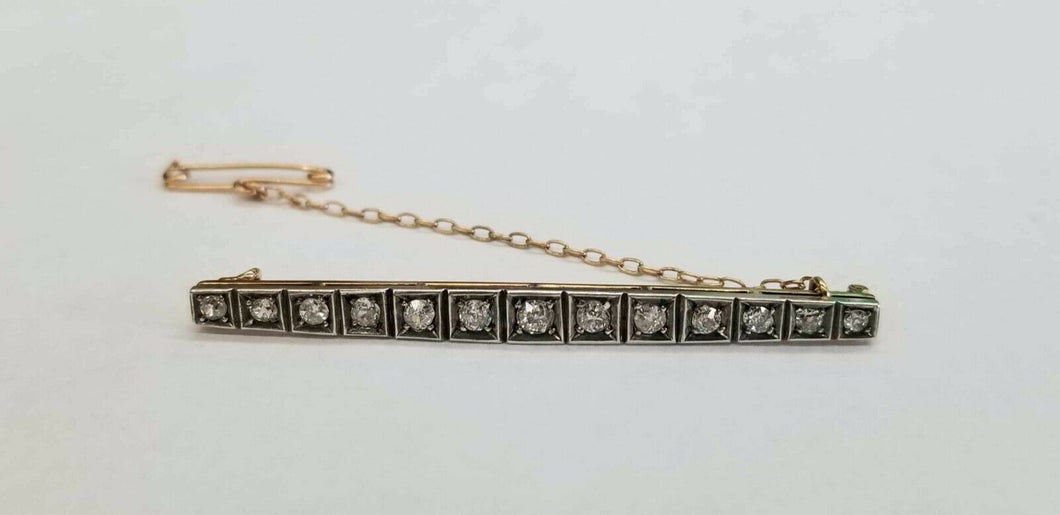 Edwardian Victorian Diamonds 14K Rose Gold Silver Bar Pin