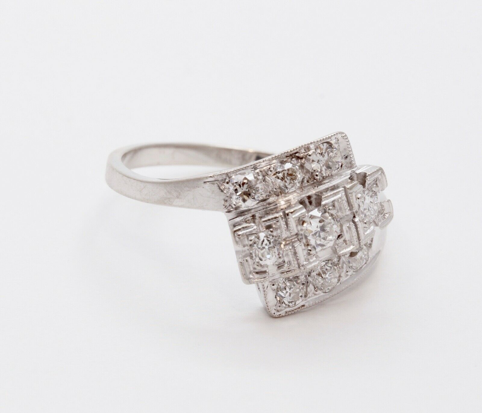Art Deco Ladies Geometric Diamonds 14K White Gold Ring