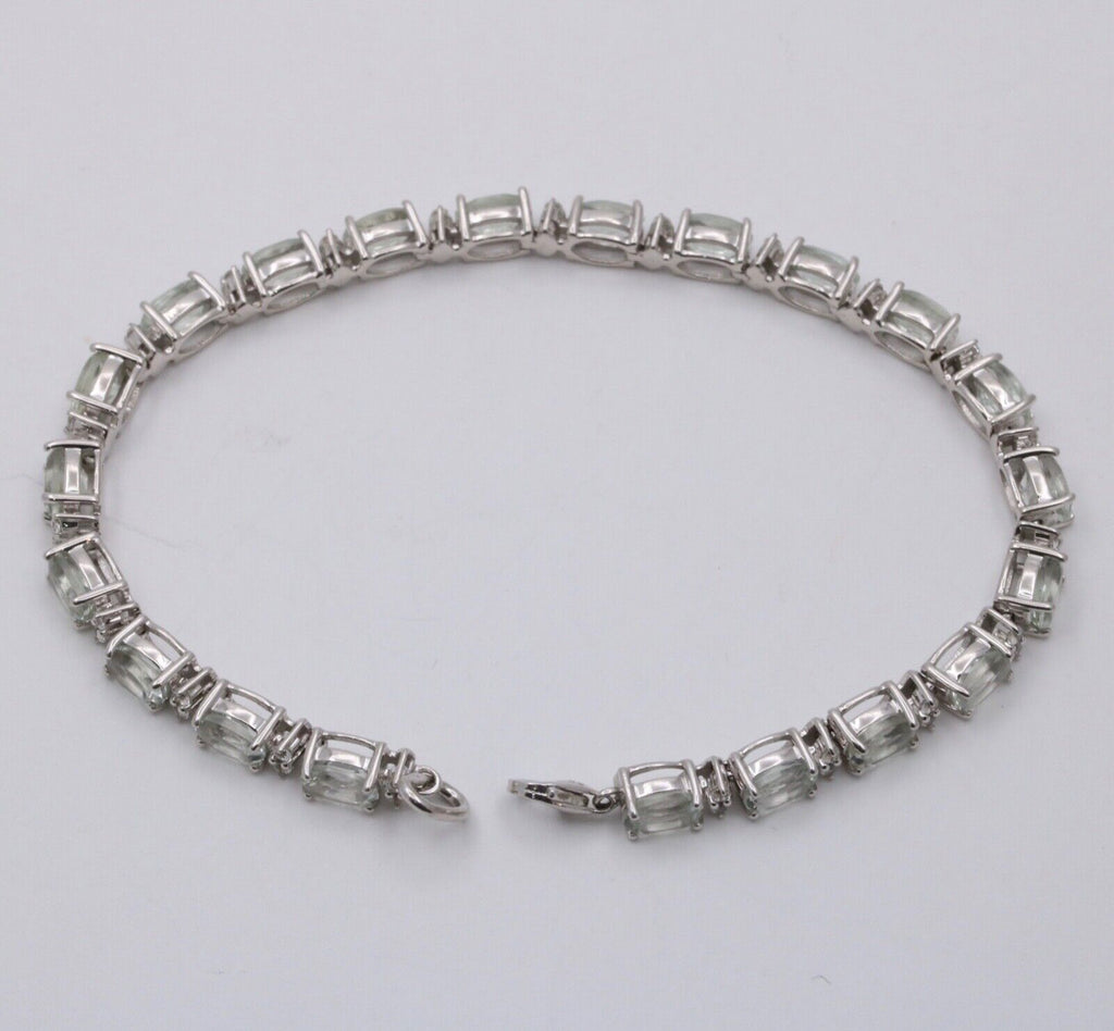 Vintage Green Quartz Sterling Silver Link Bracelet