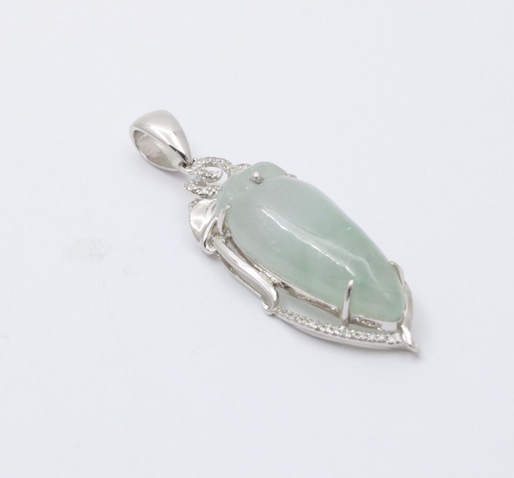 Vintage 18K White Gold Longevity Peach Jade Pendant