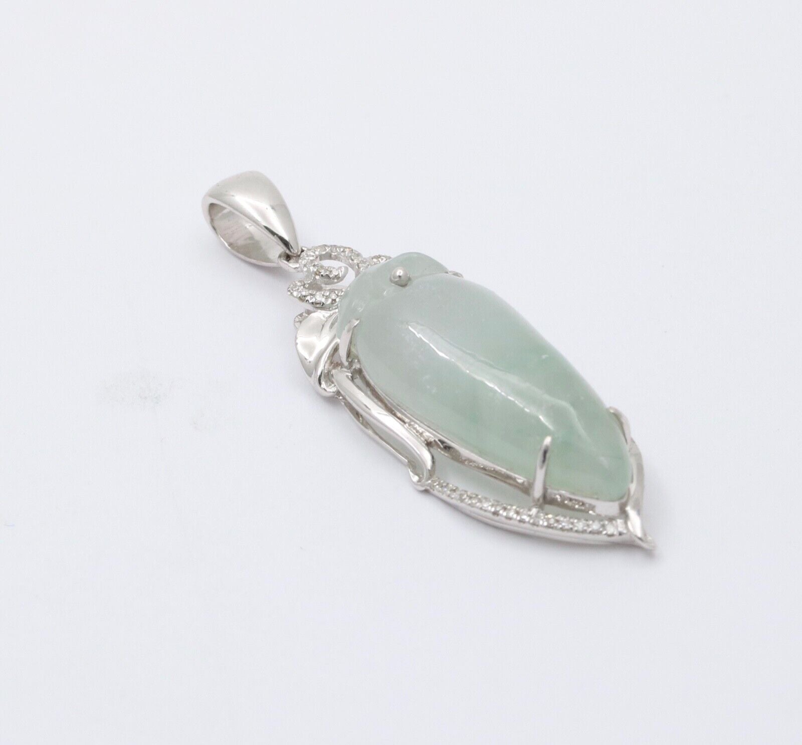 Vintage 18K White Gold Longevity Peach Jade Pendant