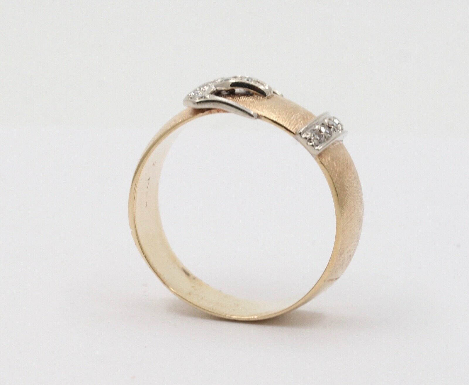 Vintage Buckle Unisex 14K Yellow White Gold Diamonds Band Ring