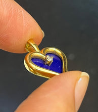 Load image into Gallery viewer, Vintage 14K Yellow Gold Lapis Lazuli Heart Diamond Pendant, Charm
