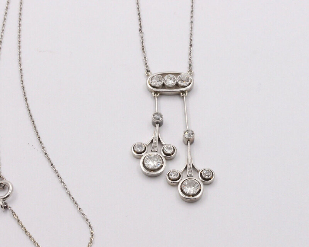 Art Deco Old Mine Diamonds Platinum Pendant and Chain
