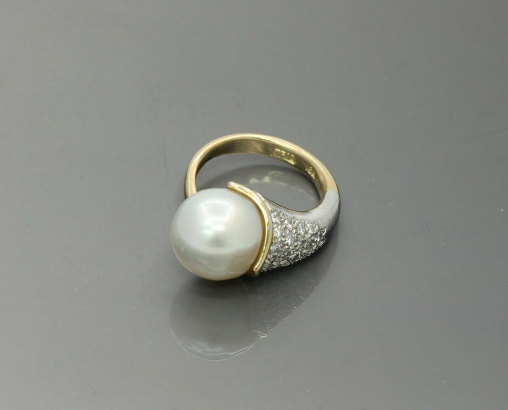 Vintage Platinum 18K Yellow Gold Diamond Pearl Cocktail Ring