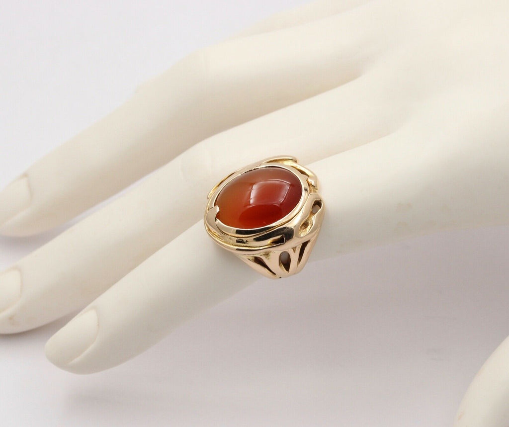 Art Nouveau Agate 14K Yellow Gold Ring