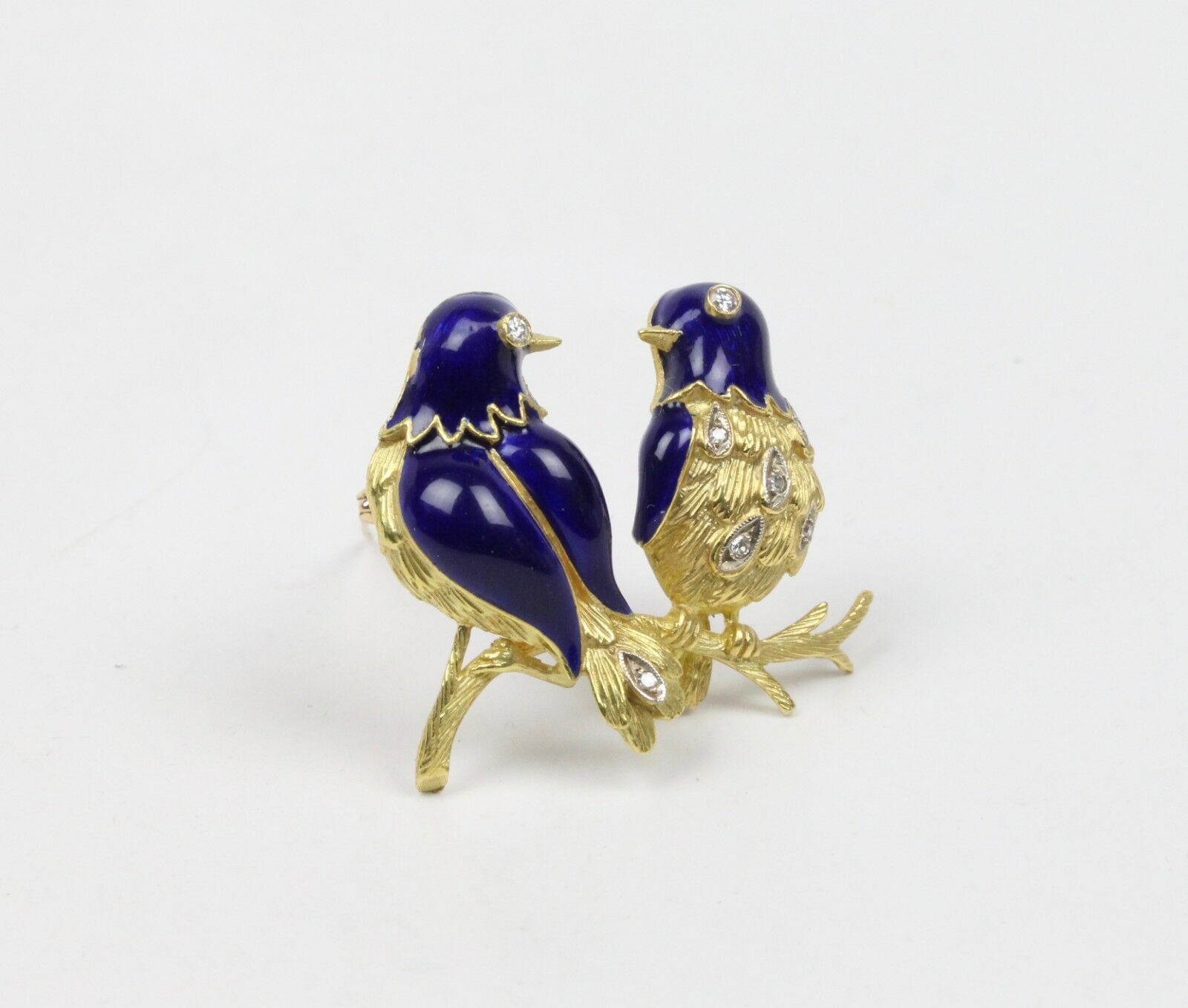 Vintage 18K Yellow Gold Enamel Bird Brooch