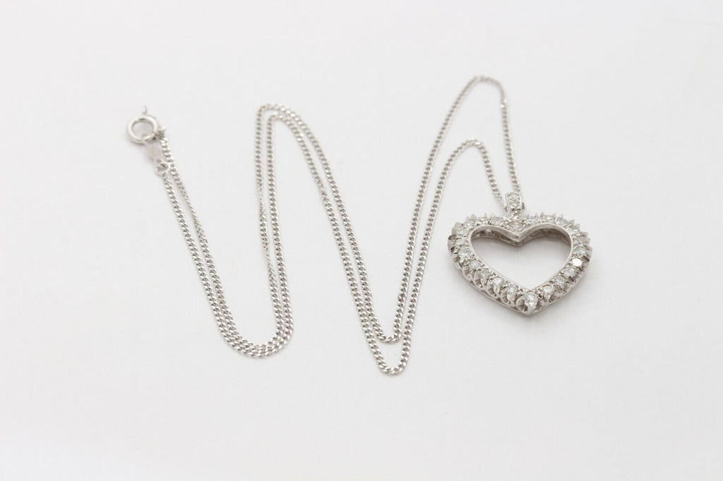 14K White Gold Diamond Heart Pendant
