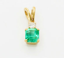 Load image into Gallery viewer, Vintage 18K Yellow Gold Emerald Diamond Pendant
