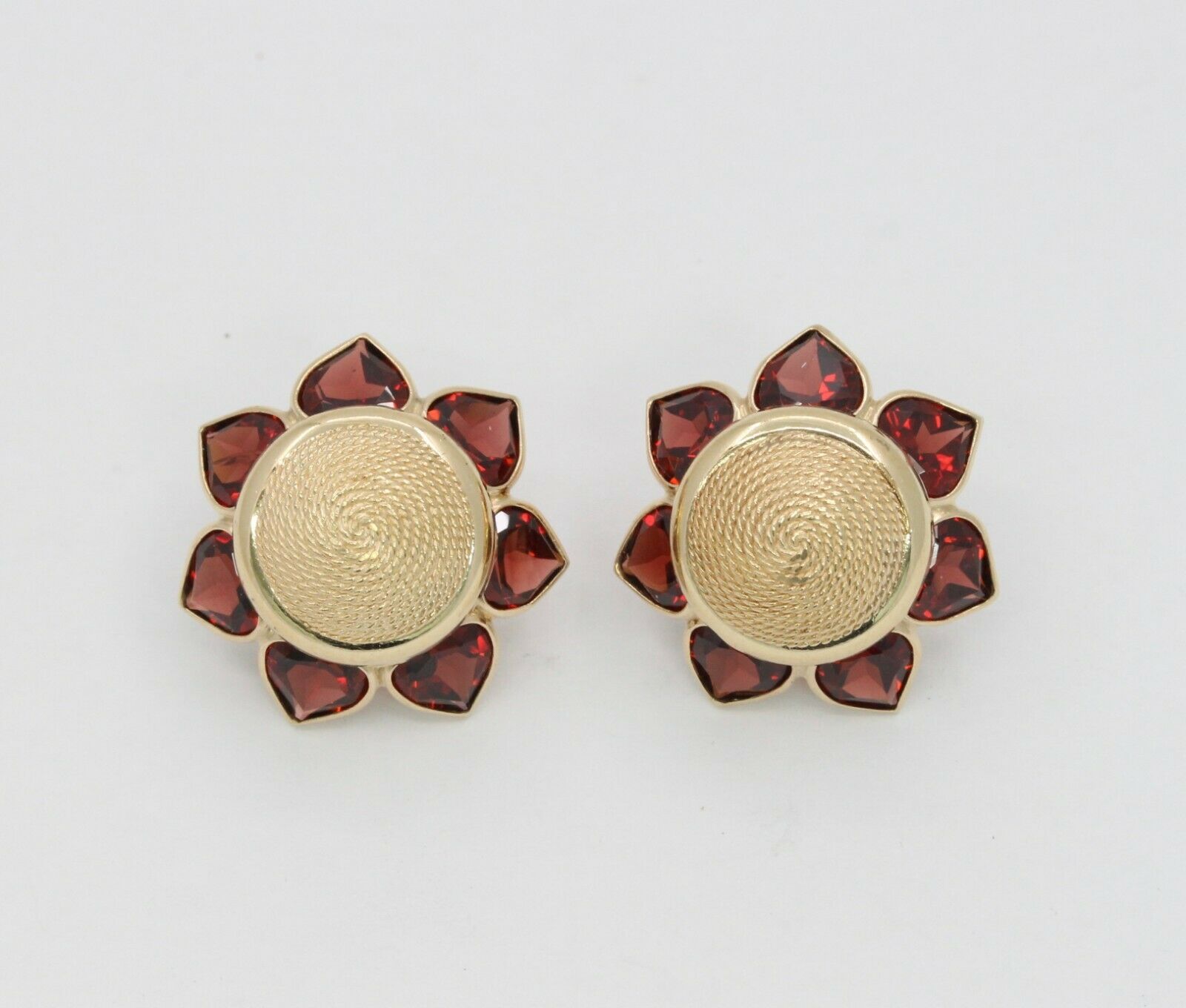 Vintage 14K Yellow Gold Garnet Sun Flower Earrings