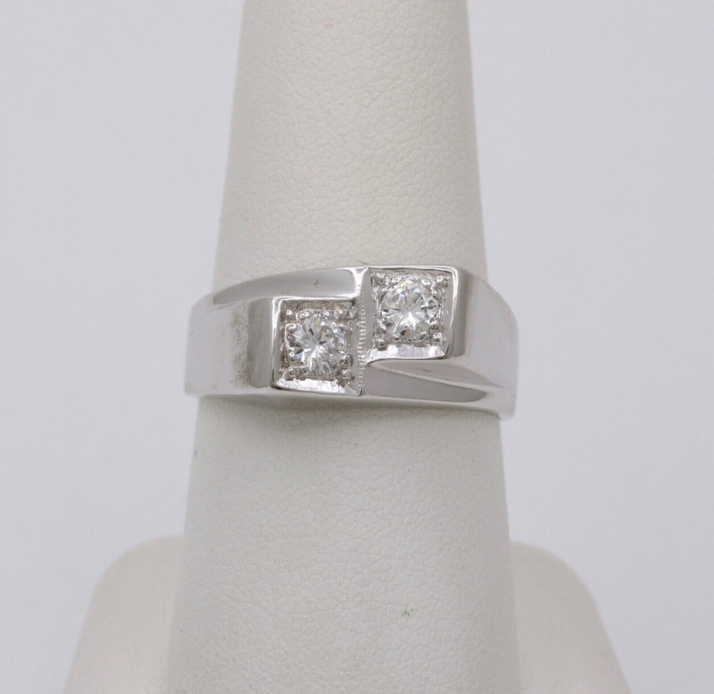 Vintage 14K White Gold Diamond Bypass Ring, Band.