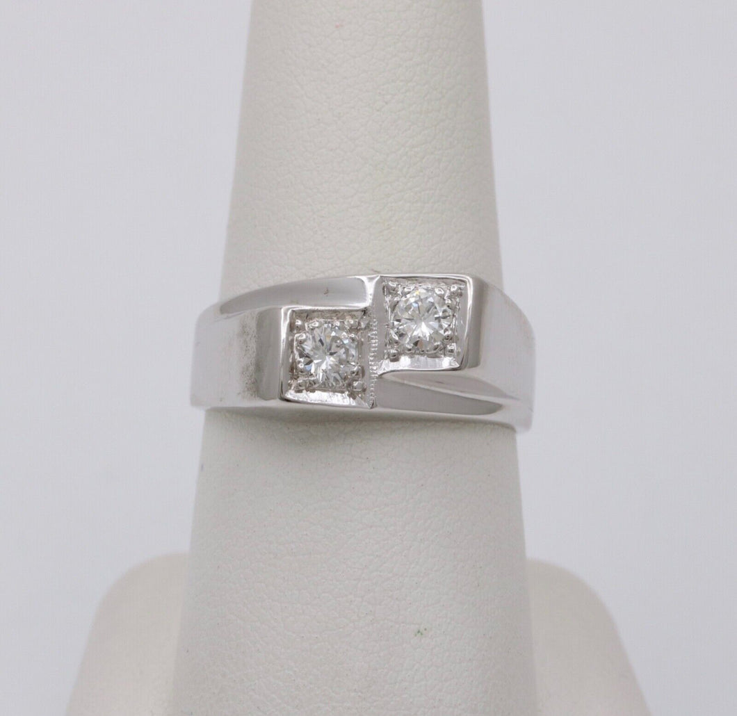 Vintage 14K White Gold Diamond Bypass Ring, Band.