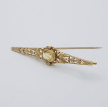 Load image into Gallery viewer, Antique Art Nouveau 14K Yellow Gold Citrine Bar Brooch, Pin
