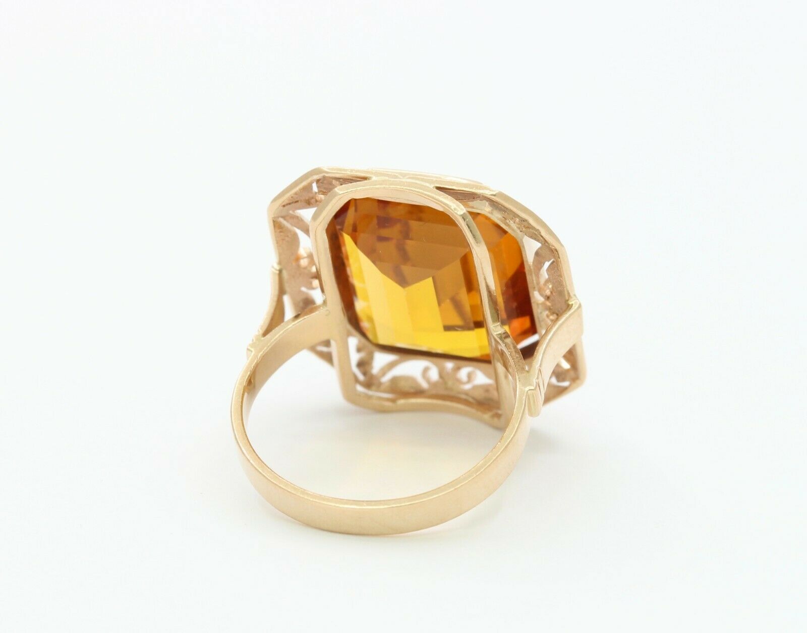 Art Deco 14K Yellow Gold Citrine Statement Ring
