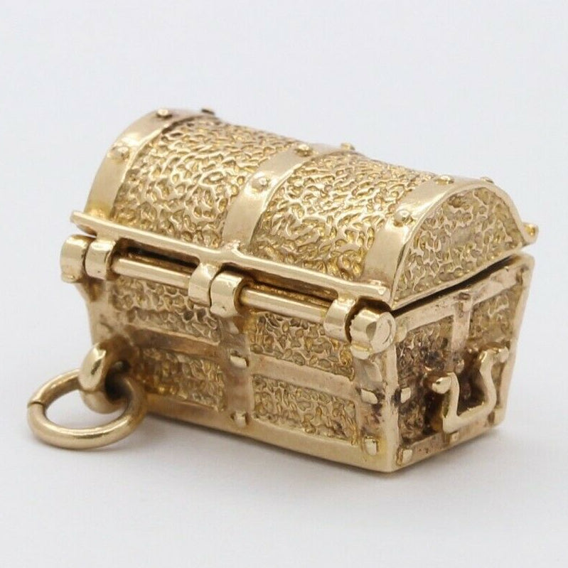 Vintage English 9K Yellow Gold Hidden Treasure Chest Charm
