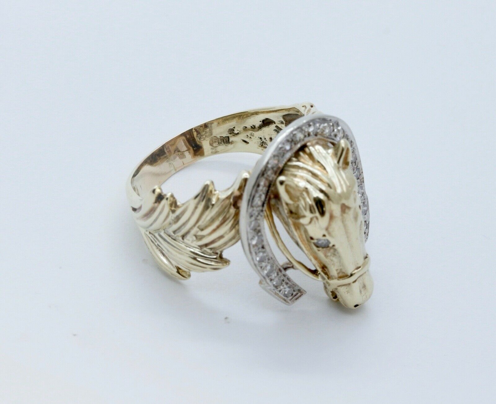 Chunky Unisex 14K Yellow Gold Diamonds Horse Afficionado Ring