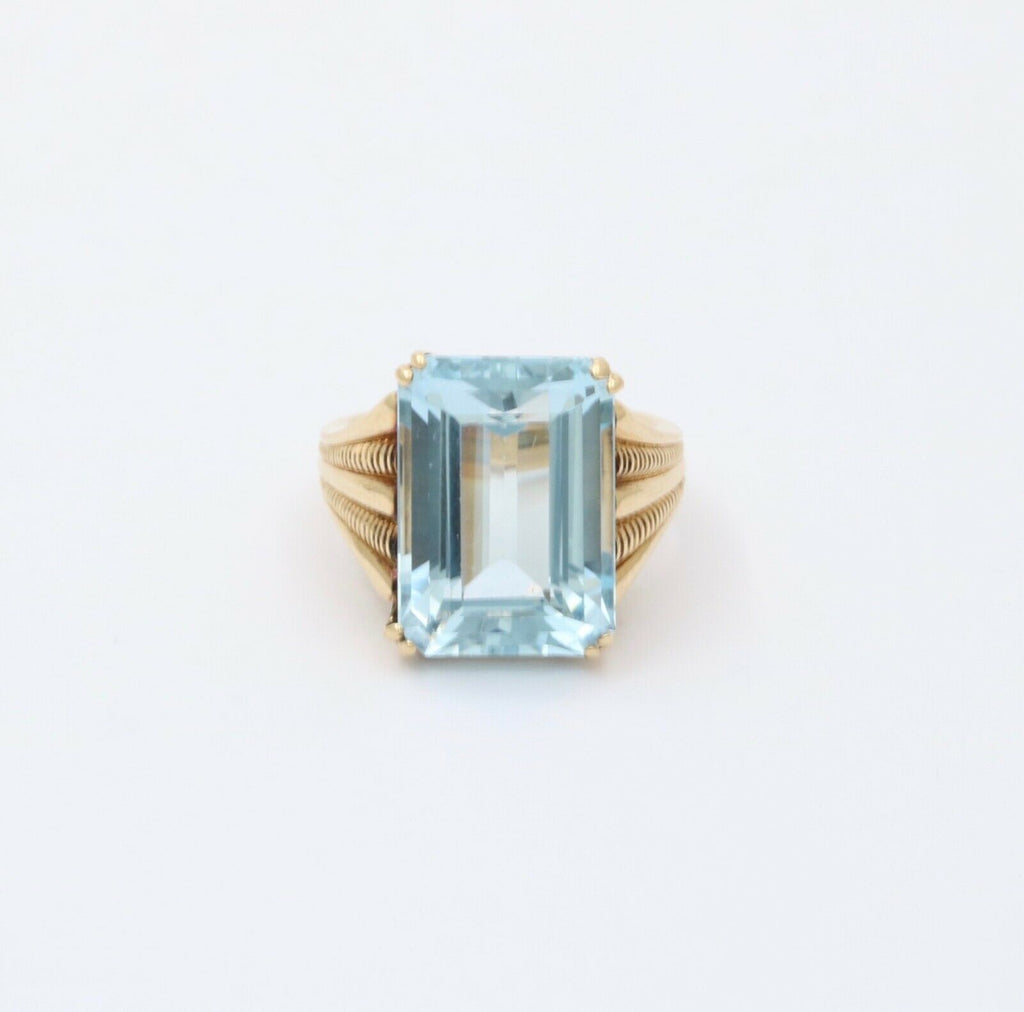 Art Deco Aquamarine 14K Yellow Gold Ring