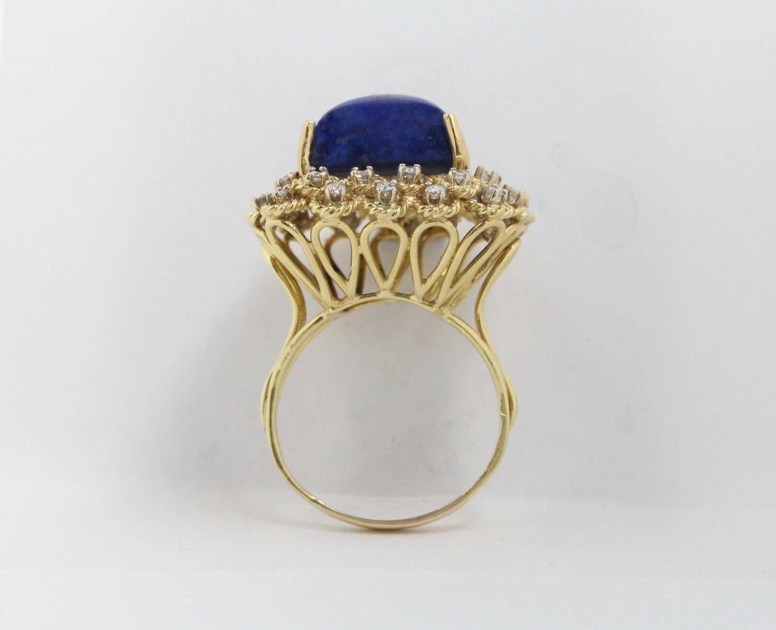 Vintage 18K Yellow Gold Lapis and Diamond Cocktail Ring