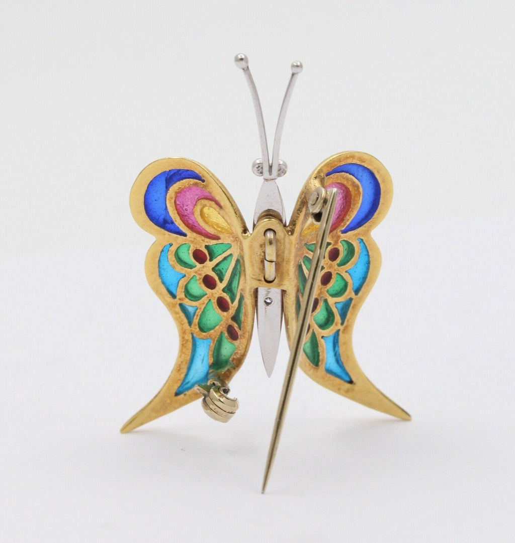 Vintage Plaque A Jour 18K Yellow White Gold Butterfly Brooch