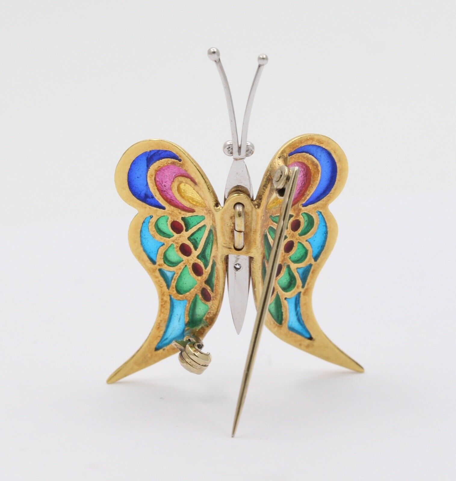 Vintage Plaque A Jour 18K Yellow White Gold Butterfly Brooch