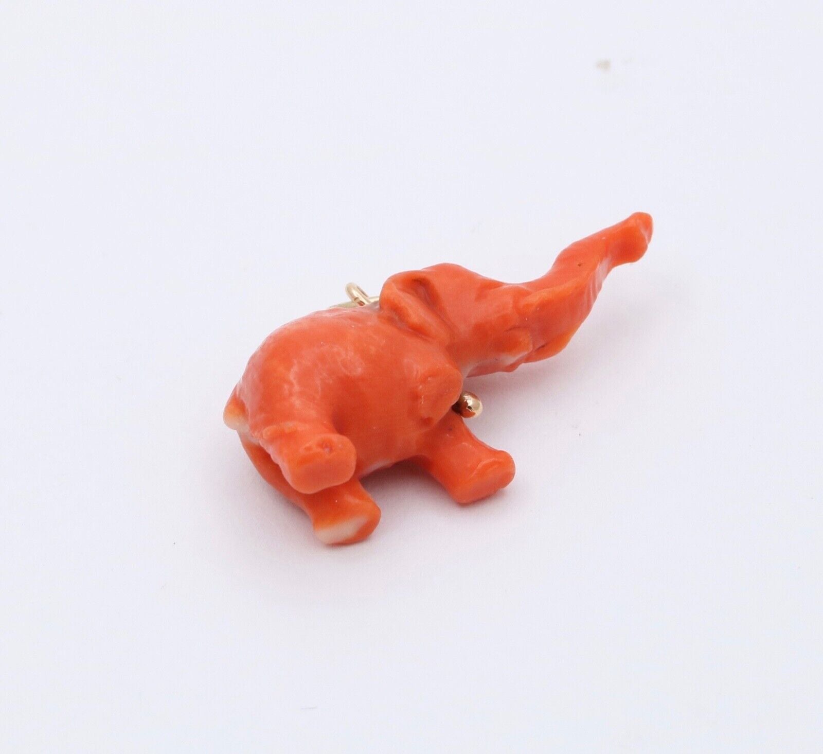 Vintage Coral Elephant 14K Yellow Gold Pendant Charm