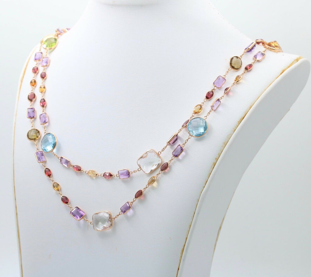 Vintage Multi Stone Strand 18K YG Necklace