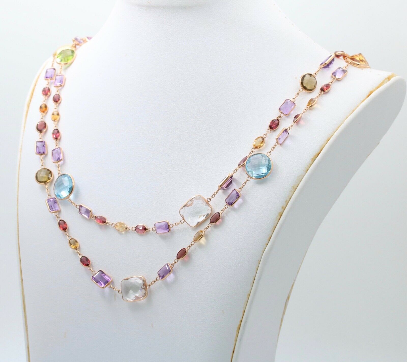 Vintage Multi Stone Strand 18K YG Necklace