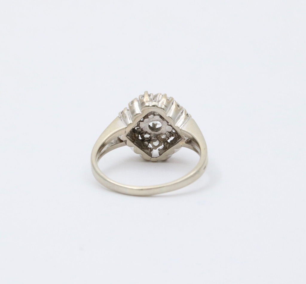 Vintage 14K White Gold Diamond Cluster Ring