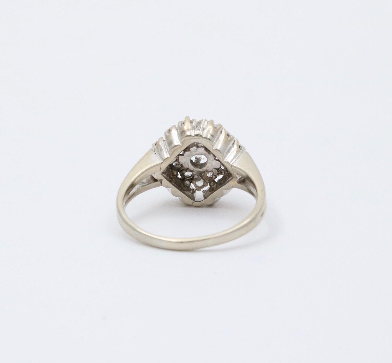 Vintage 14K White Gold Diamond Cluster Ring