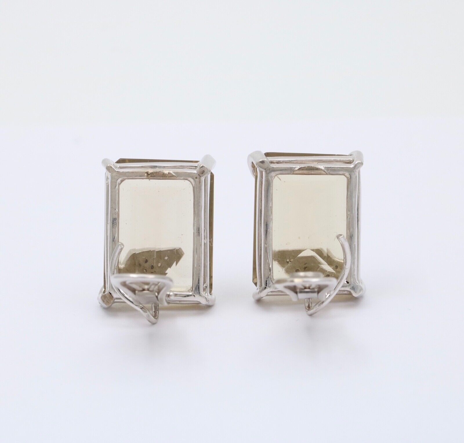 Vintage Modernist Snake Topaz and Diamond 18K White Gold Clip On Earrings