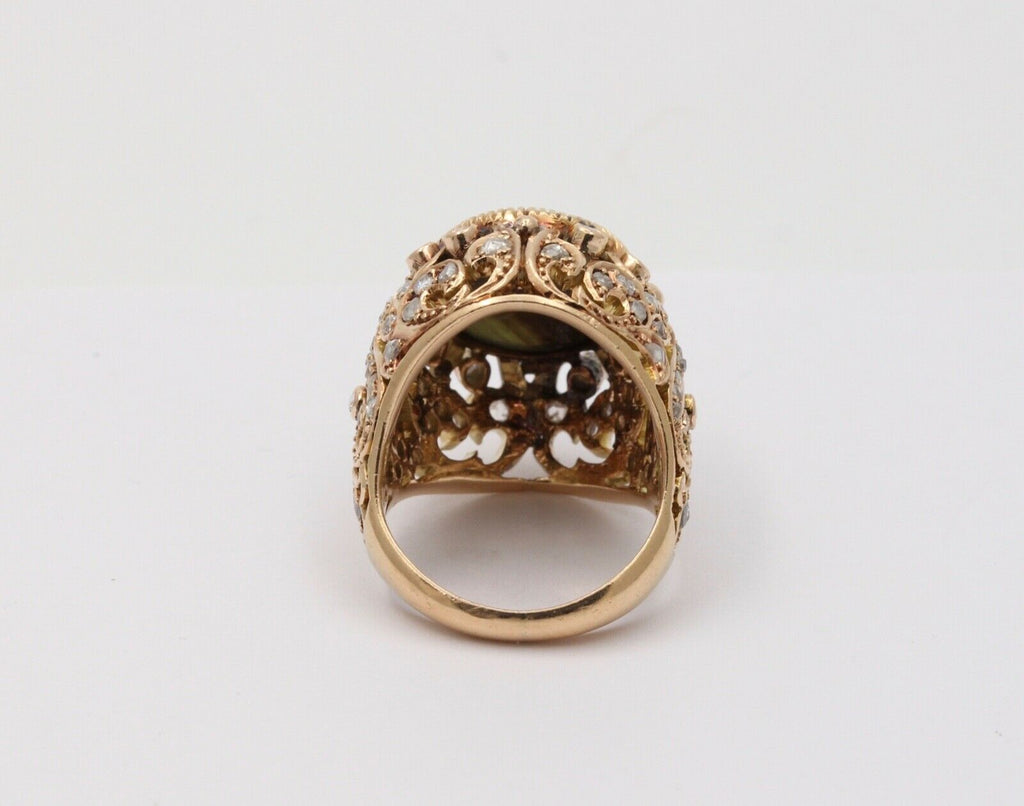 Vintage Black Star Sapphire Rose Cut Diamonds 18K Yellow Gold Ring