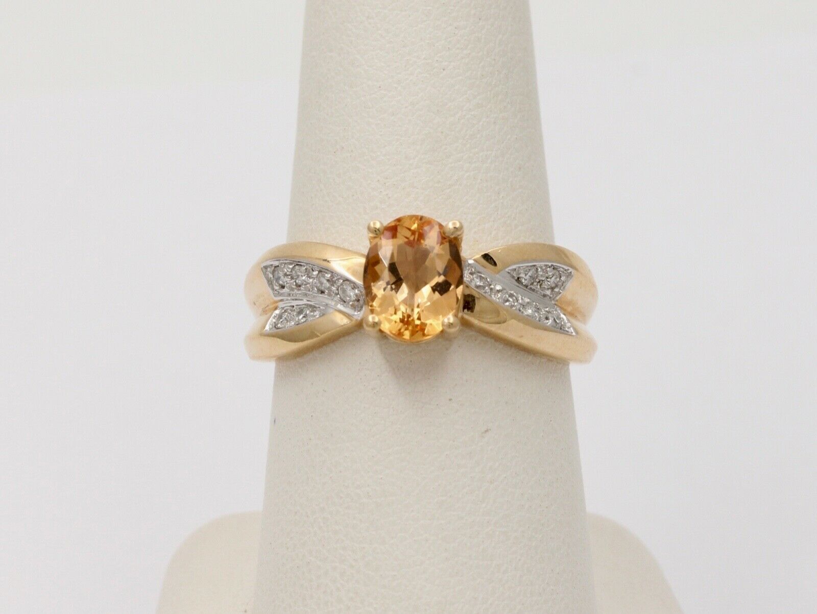 Vintage Ribbon Style Citrine Diamonds 14K Yellow Gold Ring