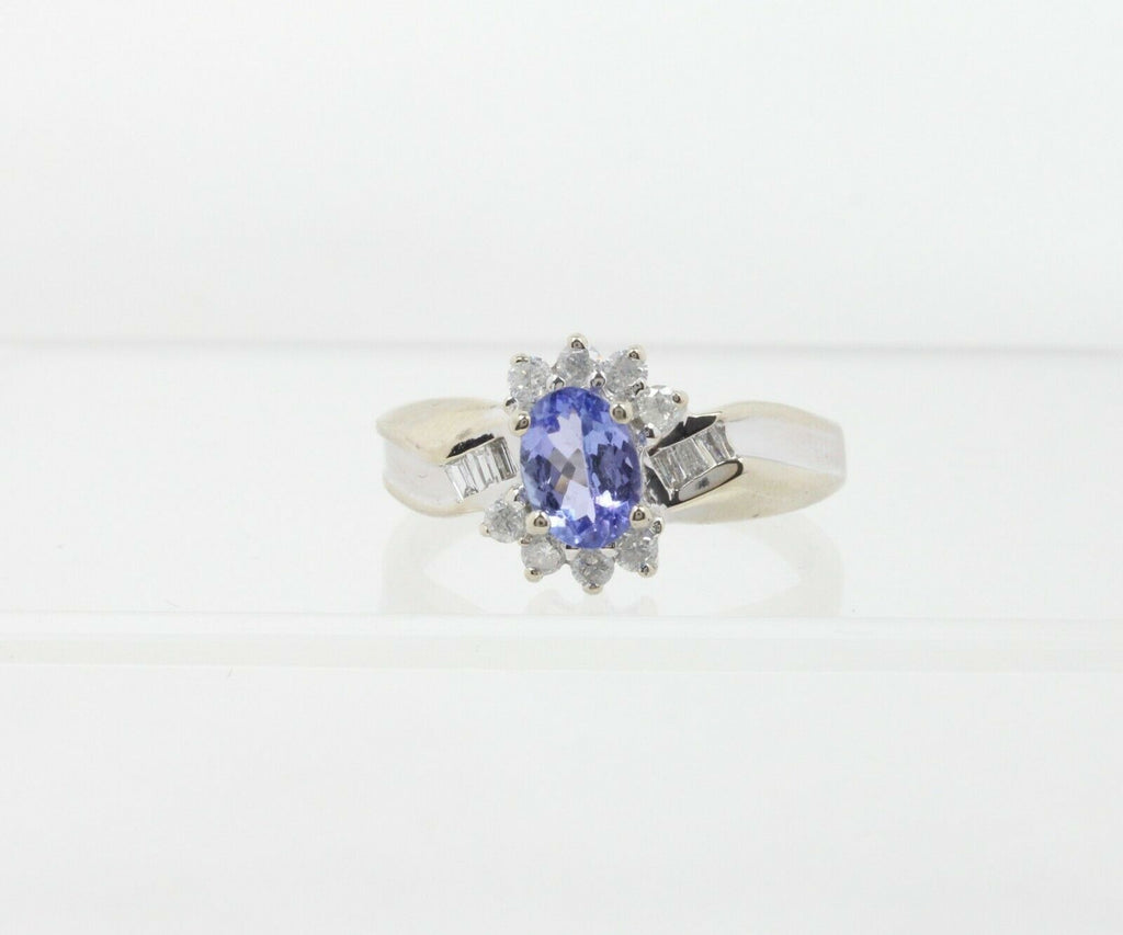 Vintage 14K White Gold Cornflower Blue Sapphire & Diamond Ring