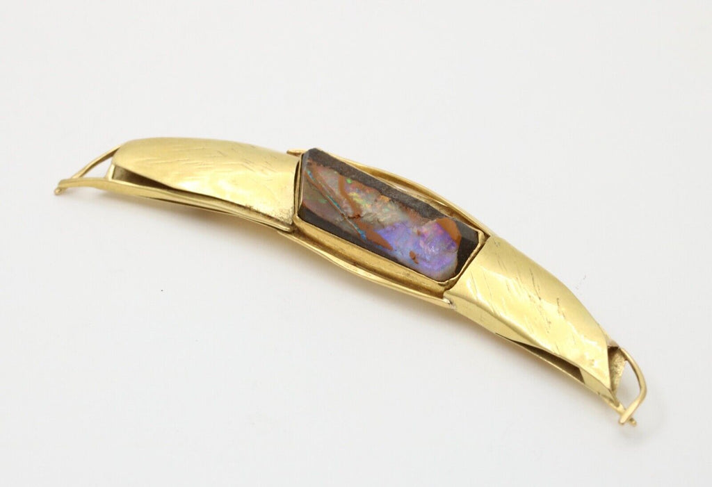Vintage Japanese 18K Yellow Gold Artistic Abstract Boulder Opal Pendant Brooch.