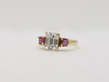 Load image into Gallery viewer, Vintage 14K Yellow Gold Emerald Cut Diamond Pink Tourmaline Ring, Engagement Ring
