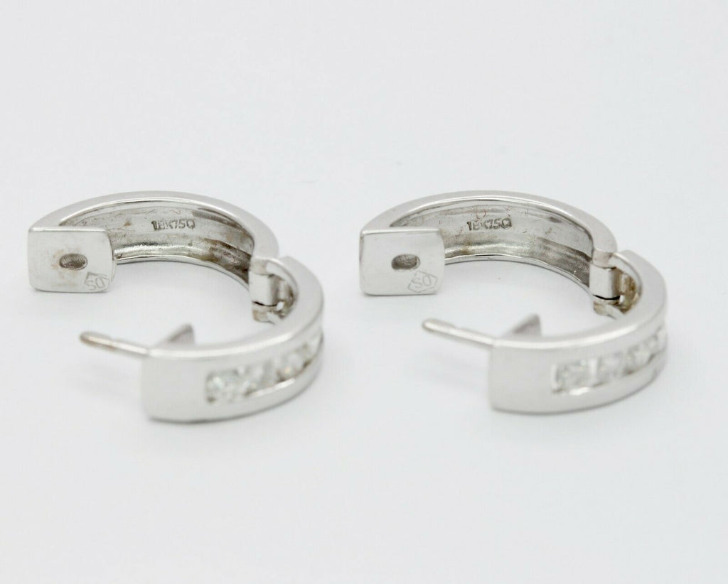 Vintage 18K White Gold Mini Channel-Set 0.84 Cts Diamond Mini Hoop Earrings